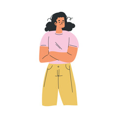 Serious Woman Character with Gesture and Face Expression Vector Illustration