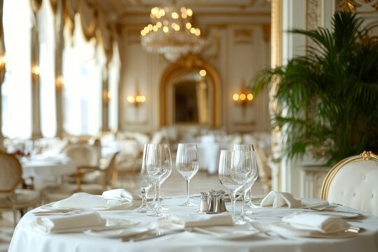 Elegant table setting in a luxurious dining room.