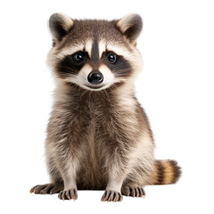 Fototapeta premium A raccoon sitting with its tail curled around its body isolated on a transparent background