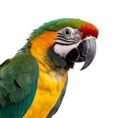 A vibrant parrot macaw isolated on a transparent background
