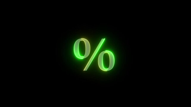 glowing neon Business concept neon percent icon animation, on black background..  neon %  sign animation