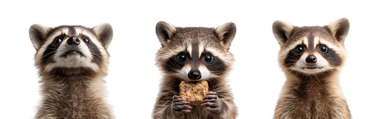 Obraz premium portrait of raccoon holding a piece of food isolated on a transparent background