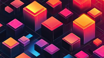 Obraz premium Abstract Geometric 3D Cubes: Vibrant Colors and Isometric Design