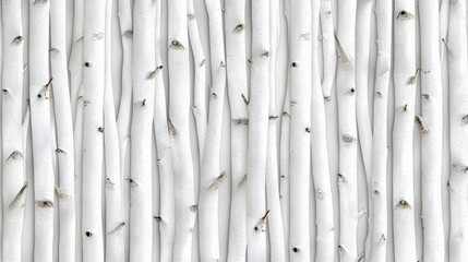 Fototapeta premium A close-up view of white birch tree trunks, showcasing their slender, smooth texture and distinct black markings against a pale background.