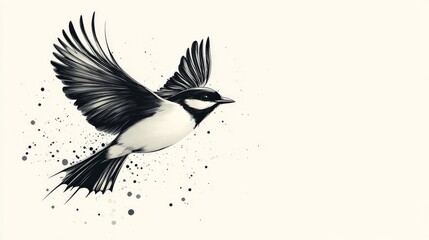 Obraz premium A flat, minimalist 2D vector illustration of a bird in flight, clean black and white design, isolated on a white background.