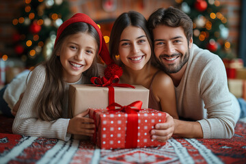 A family of three, a man and two girls