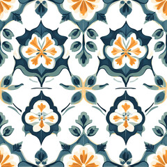 Tile floral seamless pattern