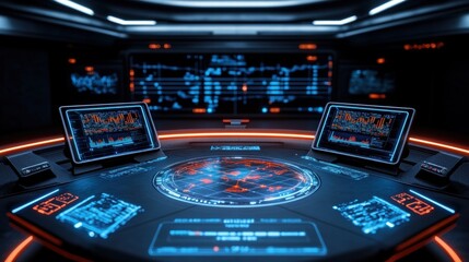 Obraz premium Futuristic Control Room with Interactive Displays