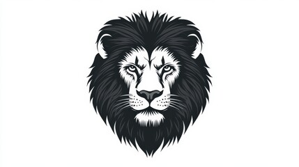 Obraz premium A simple black and white 2D flat illustration of a lion's face, clean vector lines, with a plain white background