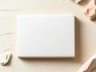 Blank candy bar wrapper, lying flat with subtle shadows, featured on a textured beige background for a natural and organic feel