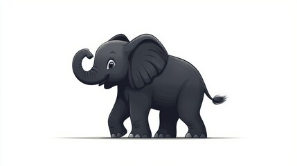 Obraz premium A simple black and white cartoon of an elephant lifting its trunk, flat vector design, on a white background.