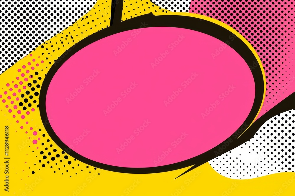 Poster a lively graphic design with a central oval encircled by an array of colorful dots.