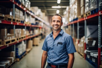 Fototapeta premium Portrait of a happy salesman standing in hardware store