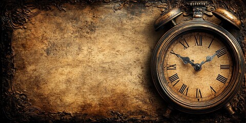 A vintage alarm clock on a textured, aged background, evoking nostalgia and timelessness.