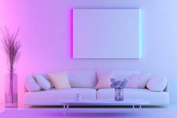 A white couch and a white coffee table are in a room with a white wall