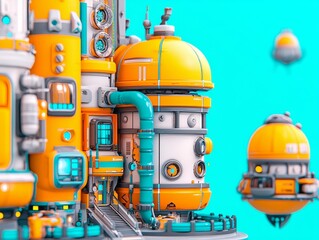 Fototapeta premium A lively futuristic cityscape with vibrant towers and complex walkways.