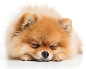 Pomeranian, It's getting sleepy. isolated on a white background