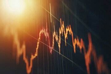 Close-up of a stock market chart displaying fluctuating data trends on a screen.