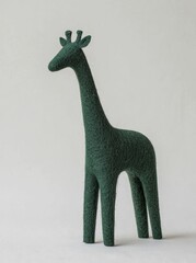 A giraffe-shaped hedge made of grass, set against a white background, is part of an animal-themed series, depicted as a 3D render.
