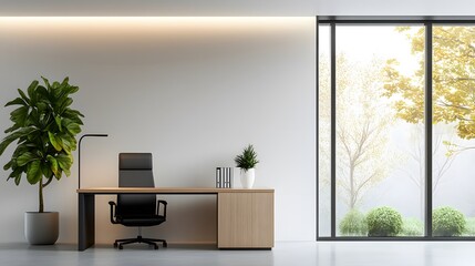 Fototapeta premium Professional office desk with modern design, clean layout, and functional workspace elements, 3D rendering