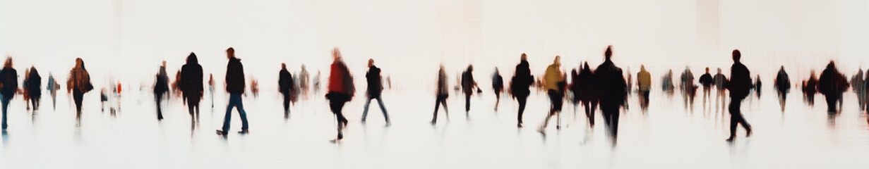 Blurred image of a crowd of people moving banner