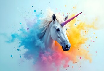 Fototapeta premium a unicorn with an unicorn on its head is in the air.