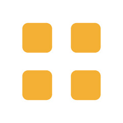 Abstract pixel art depicting four rounded orange squares on a slate grey background.