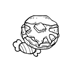 a black and white drawing of pancake with candy