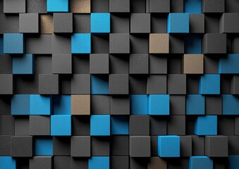 An abstract 3D illustration of a contemporary form made from cubes, creating a geometric background design.
