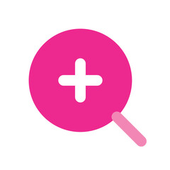 Pixelated Pink Magnifying Glass with Plus Sign Centered