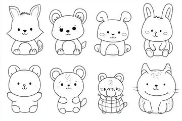 Naklejka premium A set of animal illustrations featuring black outlines.