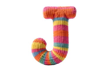Colorful knit letter J display in a playful design for decor
