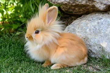 A detailed shot of an adorable, plump brown rabbit munching on food under the sun.
