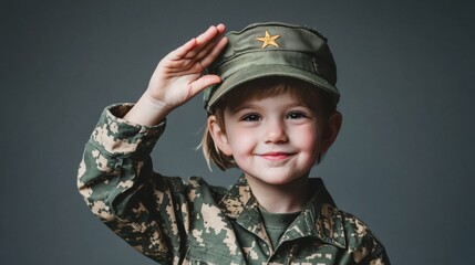 Smiling Young Soldier in Military Uniform Happily Saluting