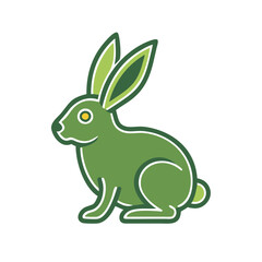 Obraz premium Colorful outline icon of a sitting rabbit in green with lighter ears