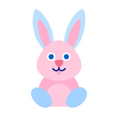 Cute cartoon rabbit icon with pink body and blue ears and feet