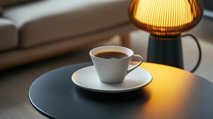 Tasse Tee mit modernem Lampenlicht