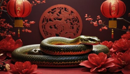 Elegant and Festive Snake-Themed Illustrations for Lunar New Year Greetings.