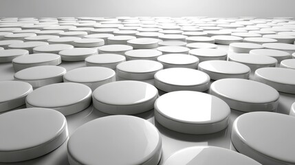 An abstract design with white geometric shapes as a background, rendered in 3D.