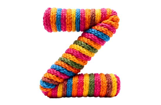 Colorful rope letter Z crafted with vibrant striped patterns