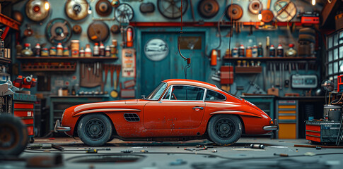 old car in front of a house