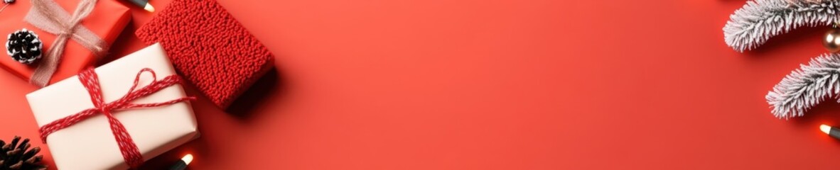 Christmas Gifts, Red and White Wrapped Presents on Vibrant Background, for Thoughtful Selection
