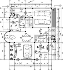 Vector sketch, silhouette illustration, architectural engineering design, landscape plan, site plan, layout, old house building, classic, vintage, ethnic.eps