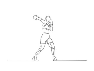 Continuous one line drawing of boxing player wearing boxing gloves. Kingboxing man in single line draw vector illustration. Editable line vector.
