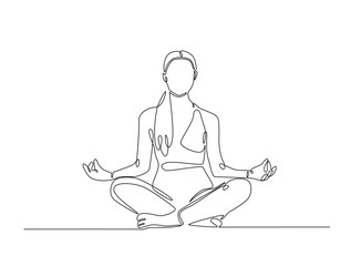 Continuous one line drawing of beautiful female yoga pose character. woman doing yoga exercise in single line draw vector illustration. Editable line vector.