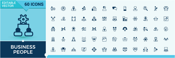 Business People vector line icon set. Contains related to management, relationship, business, career, merger, help, interaction and more. Simple line vector. Solid line editable vector illustration.