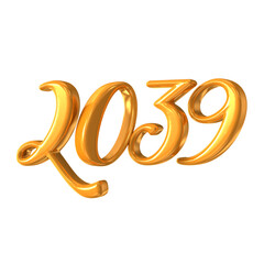 Happy New Year Number 2039 Gold 3D Render