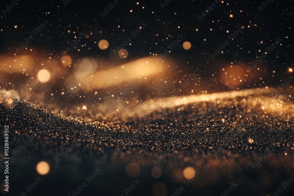 Poster An enchanting display of golden glitter flows gracefully, offering a rich texture and ample space for text or graphic elements. Generative AI