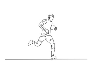 Continuous one line drawing of professional rugby player running with the ball. Rugby sport game. Editable line vector.