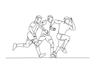 Continuous one line drawing of People running for the competition. Runners single line illustration. Editable line vector.